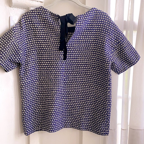 J. Crew Short Sleeve Woven Tweed Top Keyhole Back - Picture 10 of 12